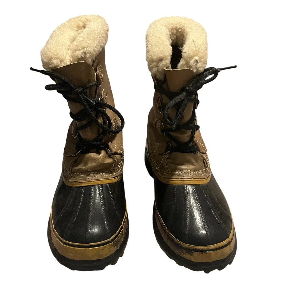 Vintage Sorel Caribou Mens 10 Winter Boots Tan Leather Waterproof Made in Canada